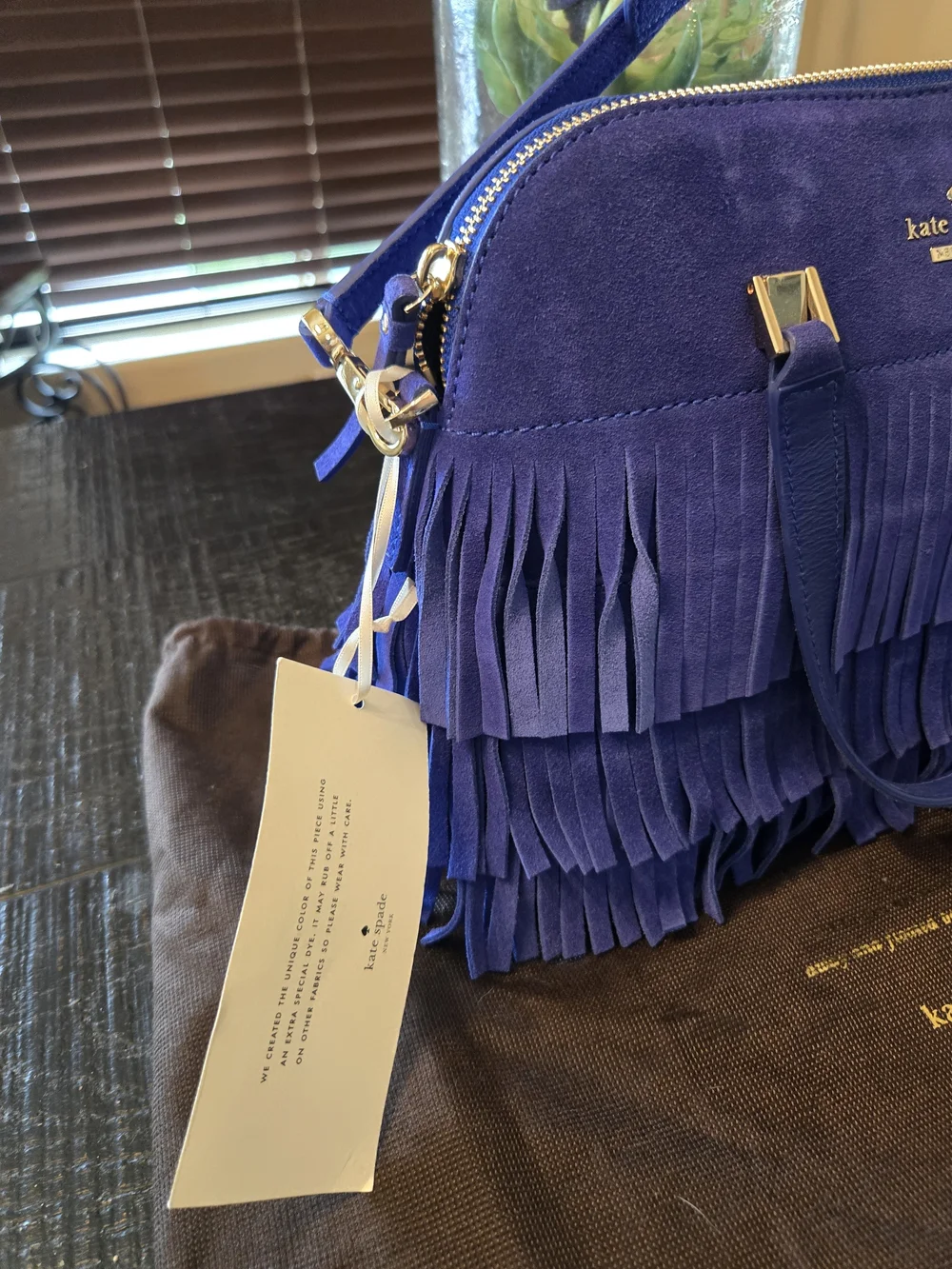kate spade Blue Suede Fringe Satchel